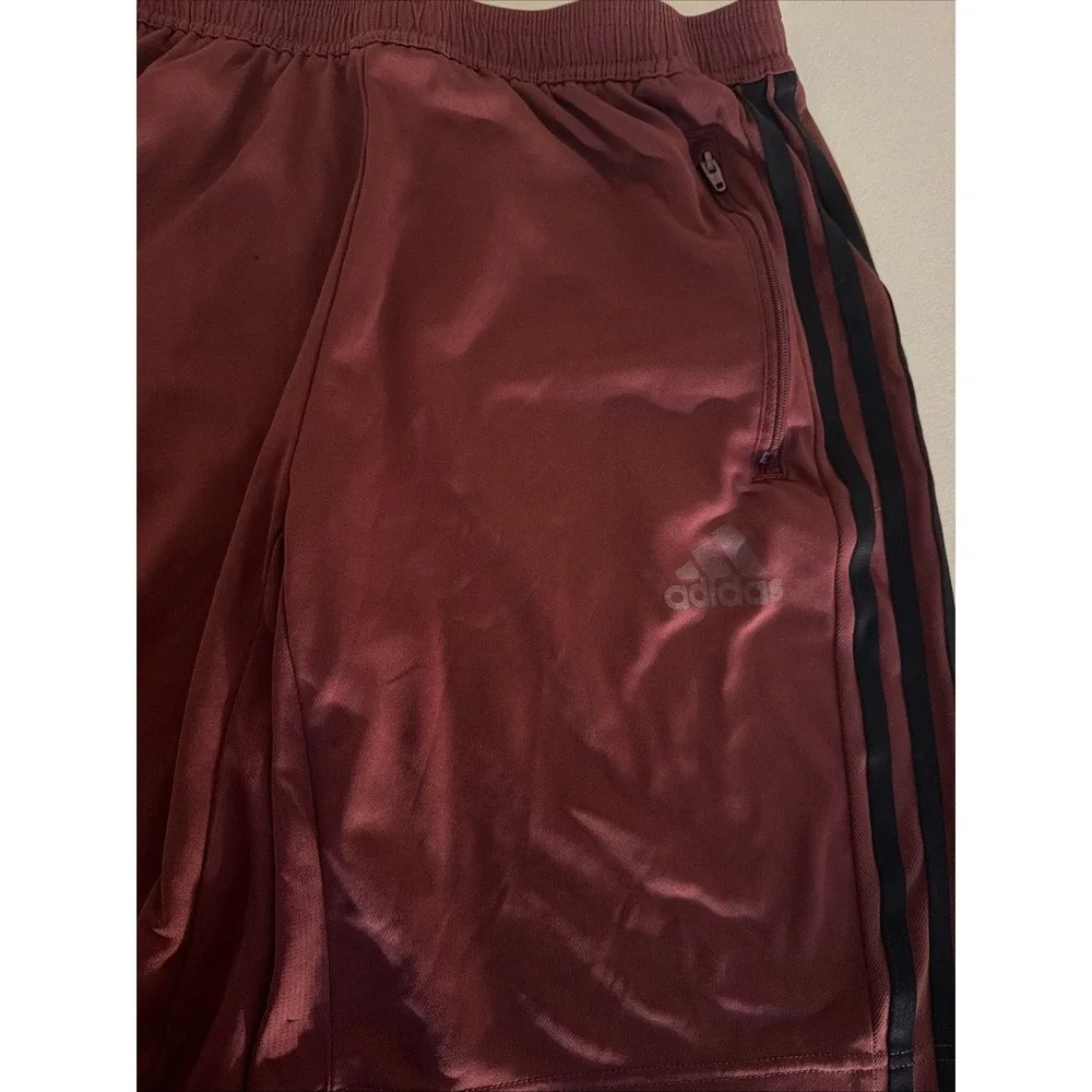 Adidas x Parley Men's Athletic Shorts Burgundy Zipper Pockets Maroon